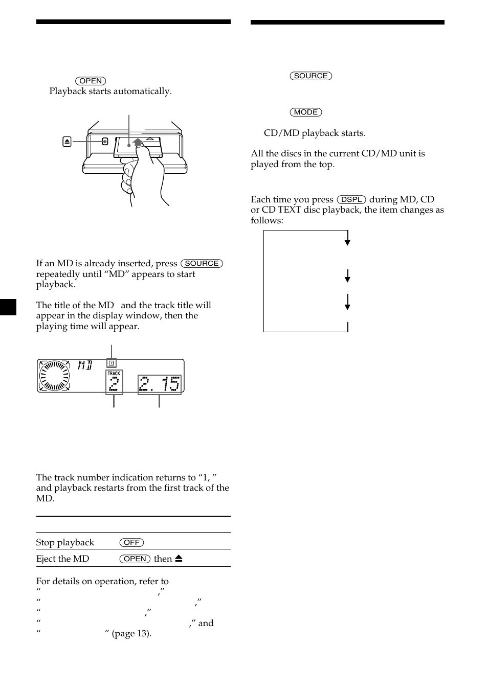 Playing a cd or md | Sony MDX-C8500X User Manual | Page 12 / 116