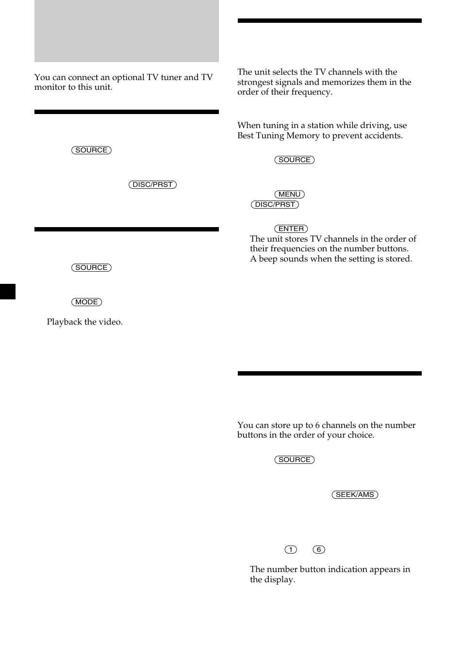 Tv/video, Watching the tv, Watching a video | Sony MDX-C8500X User Manual | Page 30 / 116