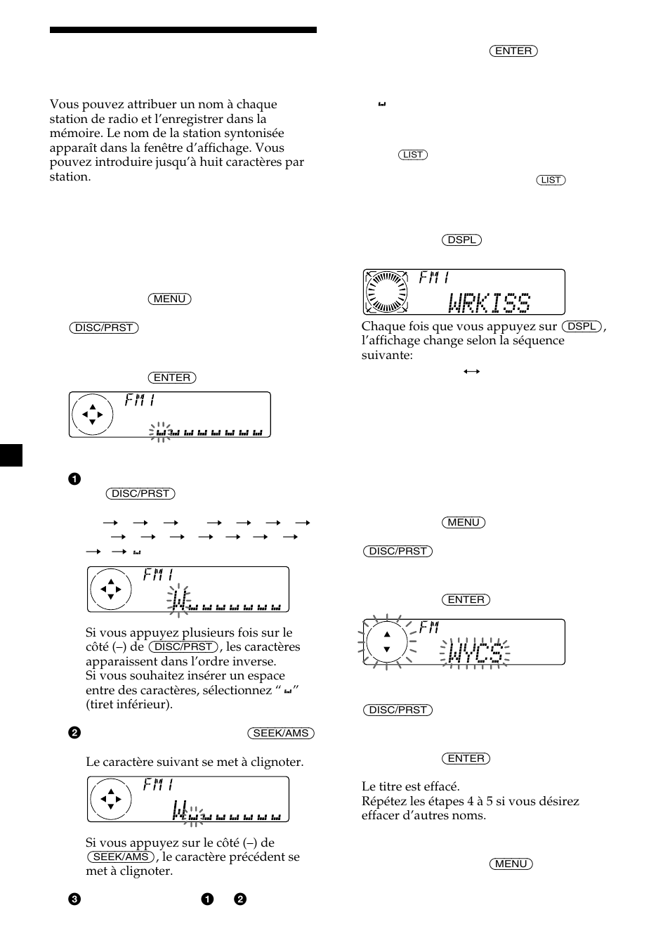 20 mémorisation de noms de stations | Sony MDX-C8500X User Manual | Page 58 / 116