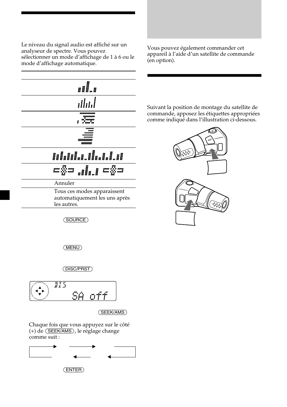 Autres fonctions, Etiquetage du satellite de commande, Sélection de l’analyseur de spectre | Sony MDX-C8500X User Manual | Page 64 / 116