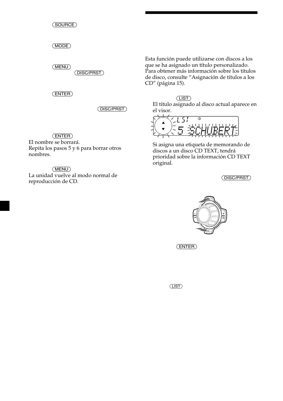 Localización de discos mediante el título | Sony MDX-C8500X User Manual | Page 92 / 116