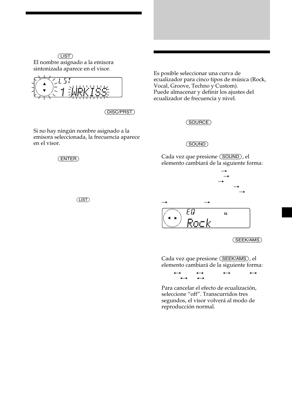 21 localización de una emisora por nombre, Ajuste del ecualizador | Sony MDX-C8500X User Manual | Page 97 / 116