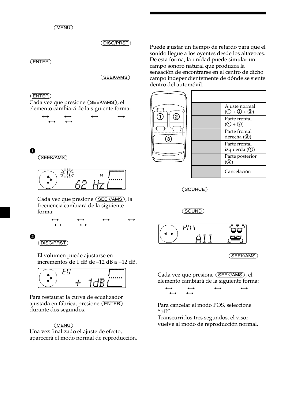 Selección de la posición de escucha | Sony MDX-C8500X User Manual | Page 98 / 116