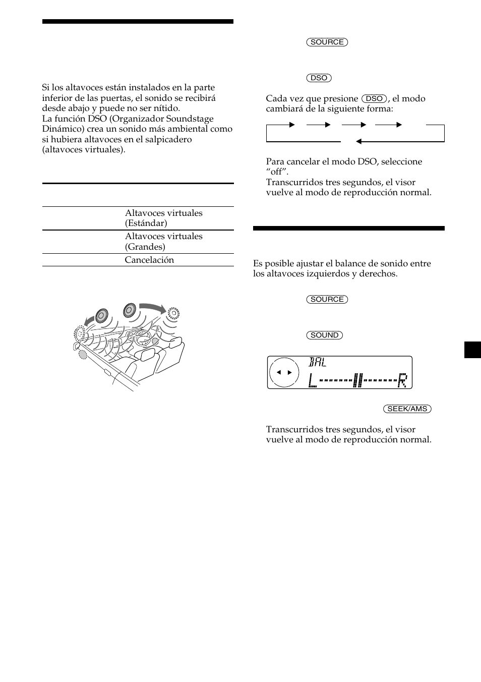 23 selección de un menú soundstage, Ajuste del balance (bal) | Sony MDX-C8500X User Manual | Page 99 / 116