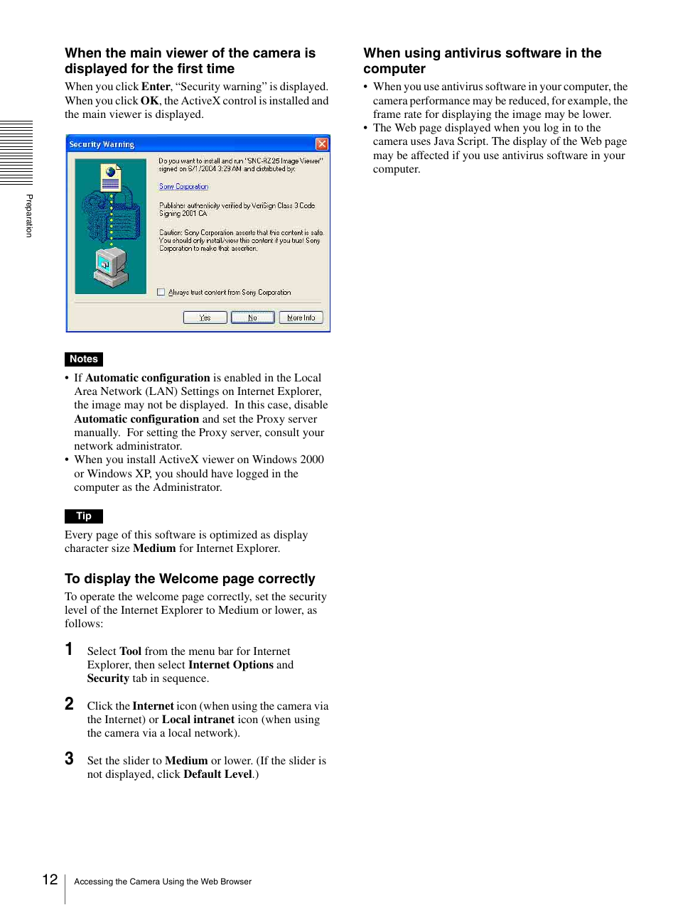Sony SNC-RZ25P User Manual | Page 12 / 87