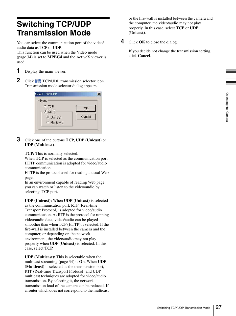 Switching tcp/udp transmission mode | Sony SNC-RZ25P User Manual | Page 27 / 87