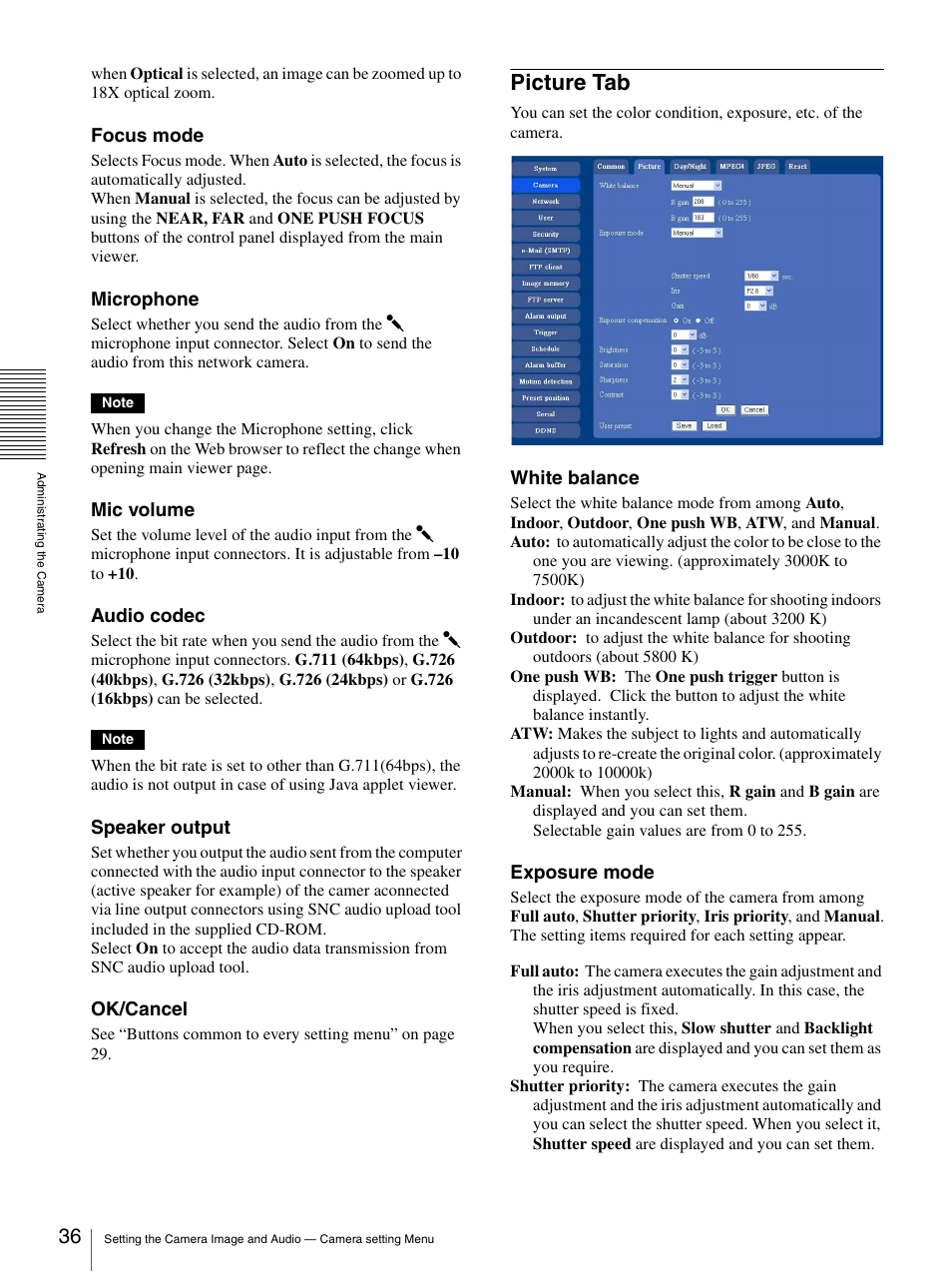 Picture tab | Sony SNC-RZ25P User Manual | Page 36 / 87