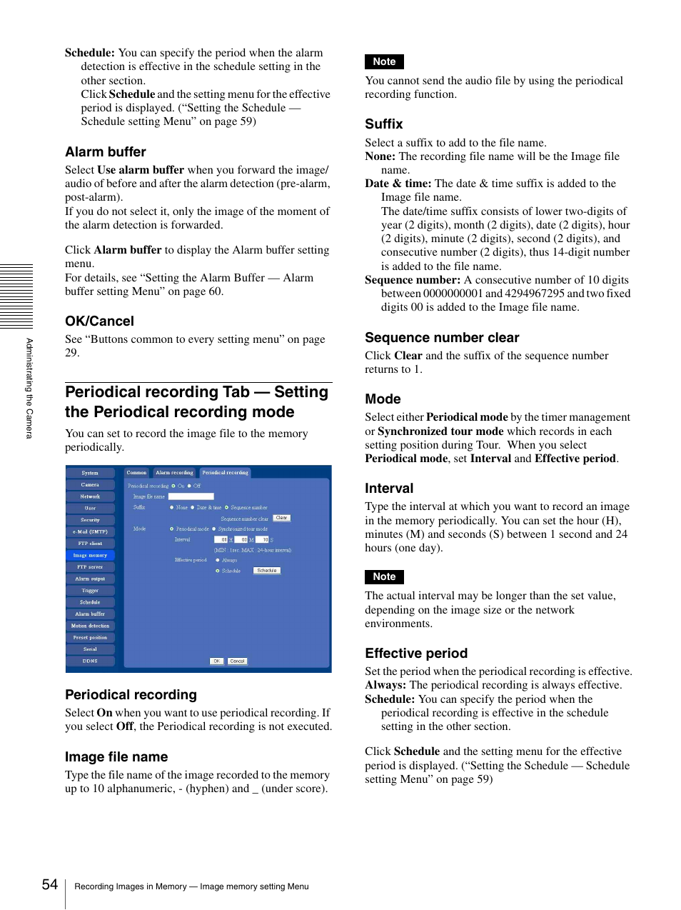 Periodical recording tab, Setting the periodical recording mode | Sony SNC-RZ25P User Manual | Page 54 / 87