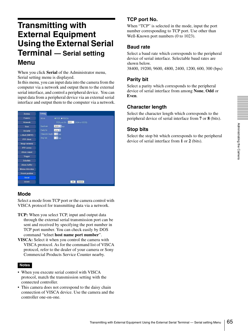 Serial setting menu | Sony SNC-RZ25P User Manual | Page 65 / 87