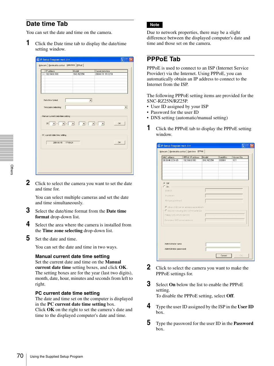 Date time tab, Pppoe tab, Date time tab pppoe tab | Sony SNC-RZ25P User Manual | Page 70 / 87