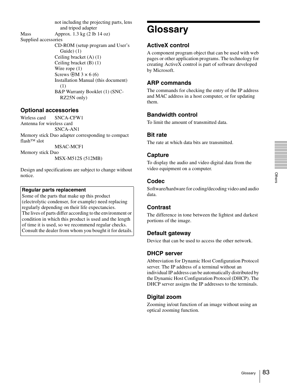 Glossary | Sony SNC-RZ25P User Manual | Page 83 / 87