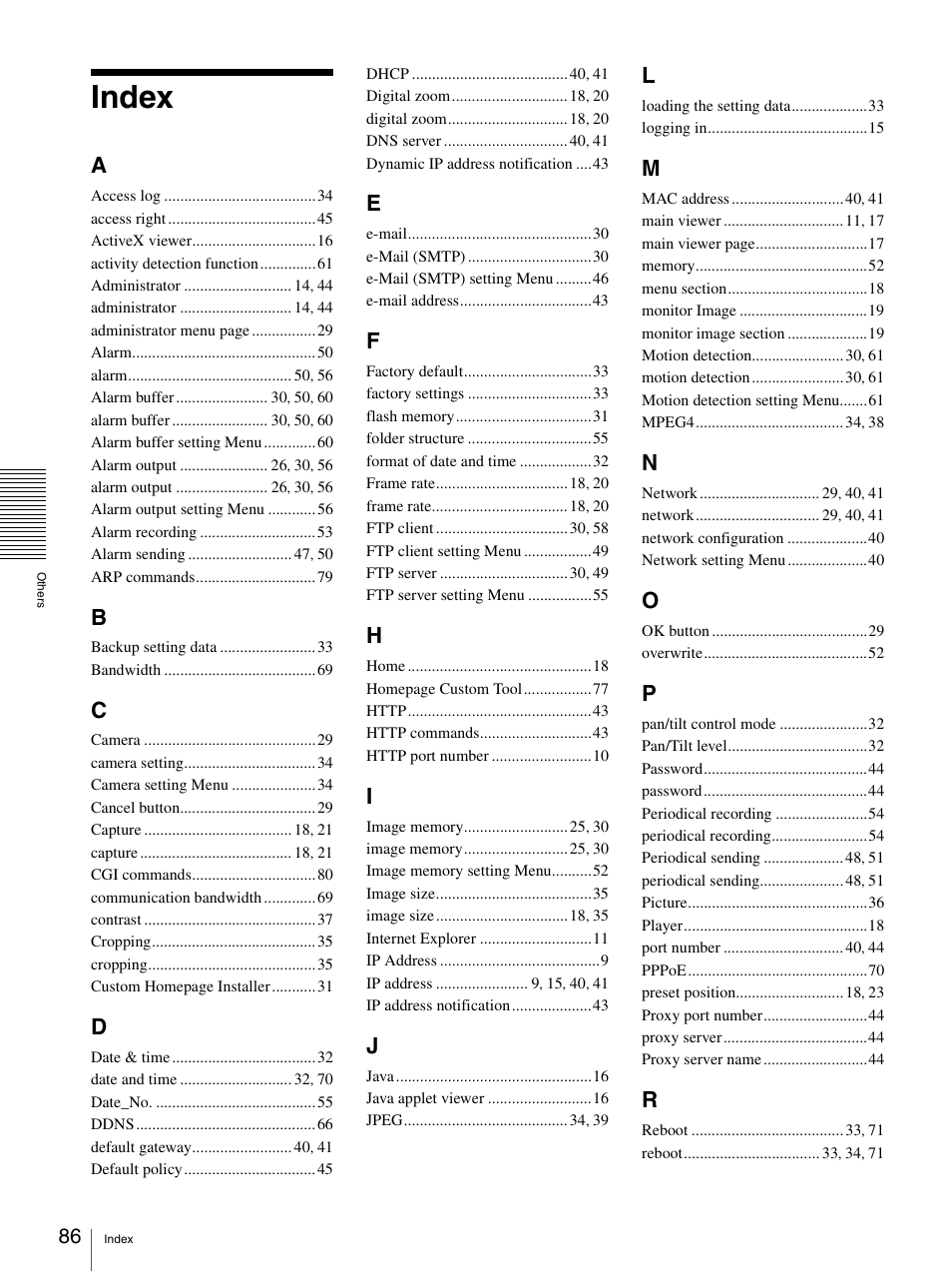 Index | Sony SNC-RZ25P User Manual | Page 86 / 87