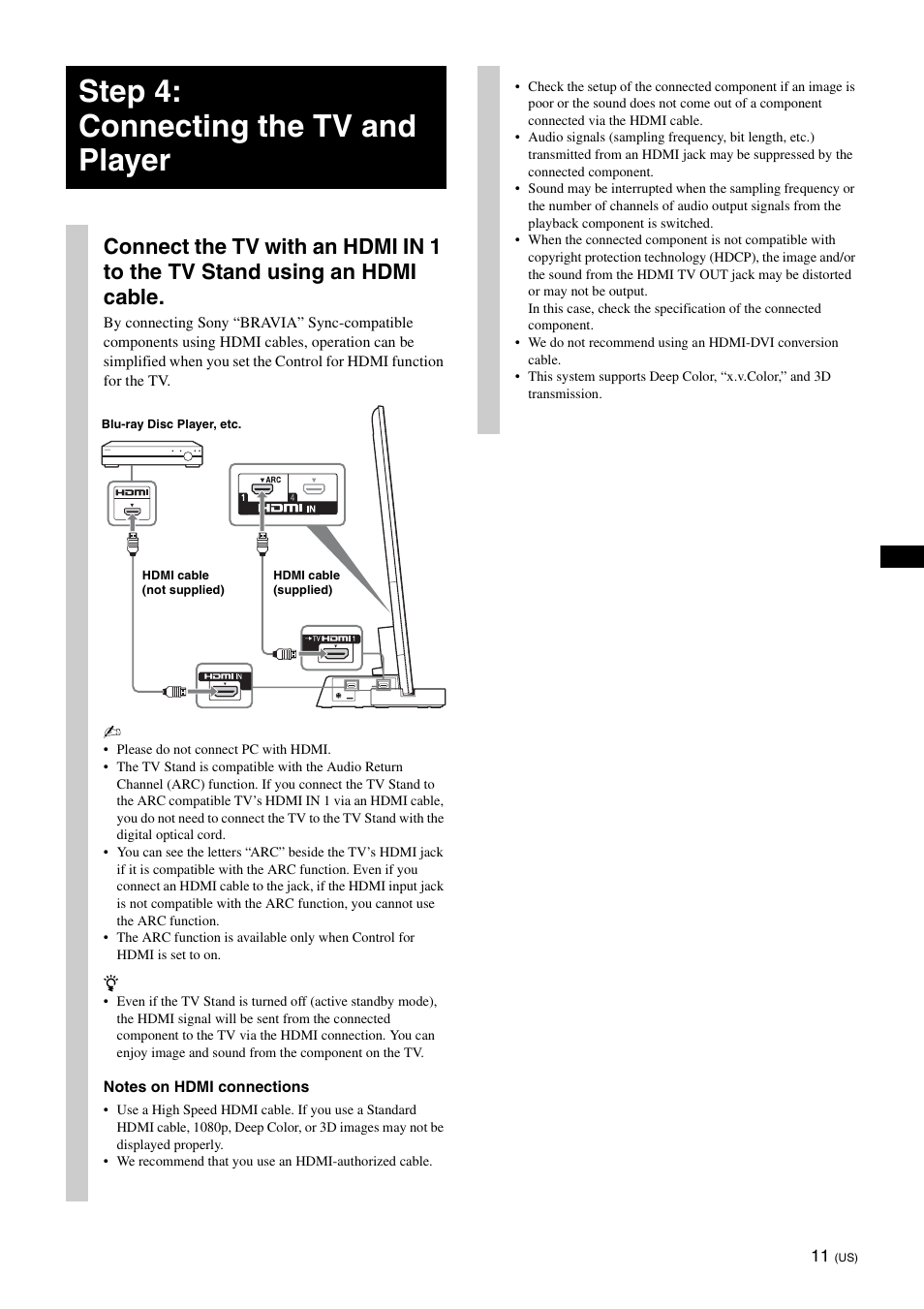 Step 4: connecting the tv and player | Sony SU-B551S User Manual | Page 11 / 60