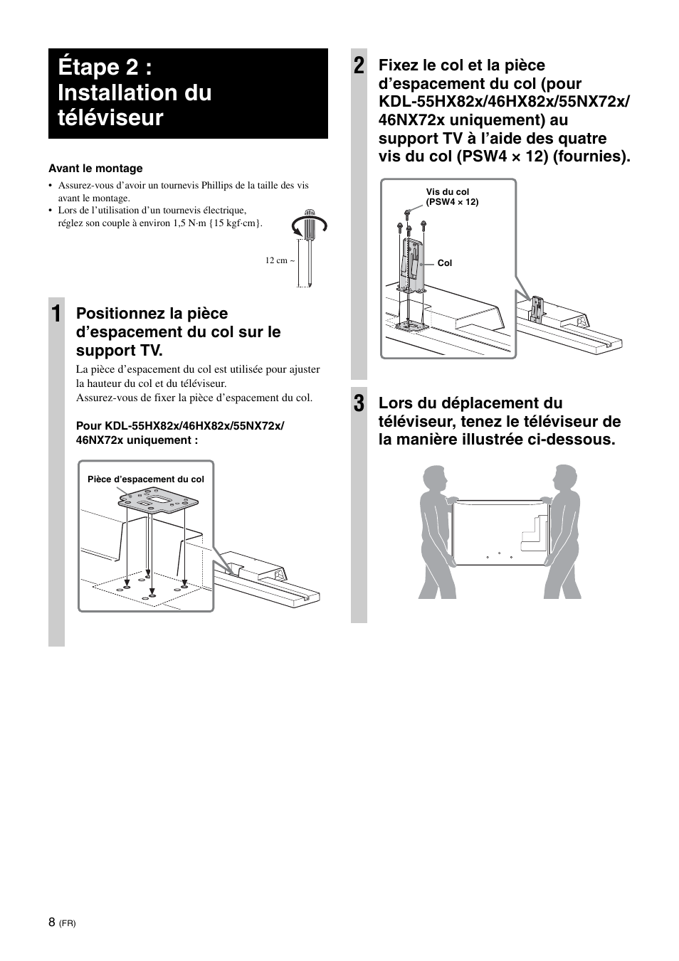 Étape 2 : installation du téléviseur, Étape 2 : installation du téléviseur 1 | Sony SU-B551S User Manual | Page 22 / 60