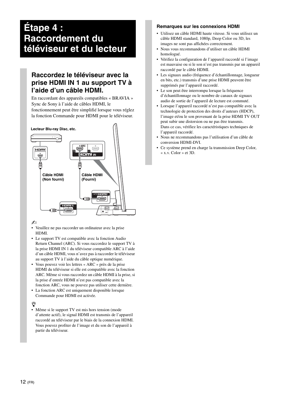 Étape 4 : raccordement du téléviseur et du lecteur | Sony SU-B551S User Manual | Page 26 / 60