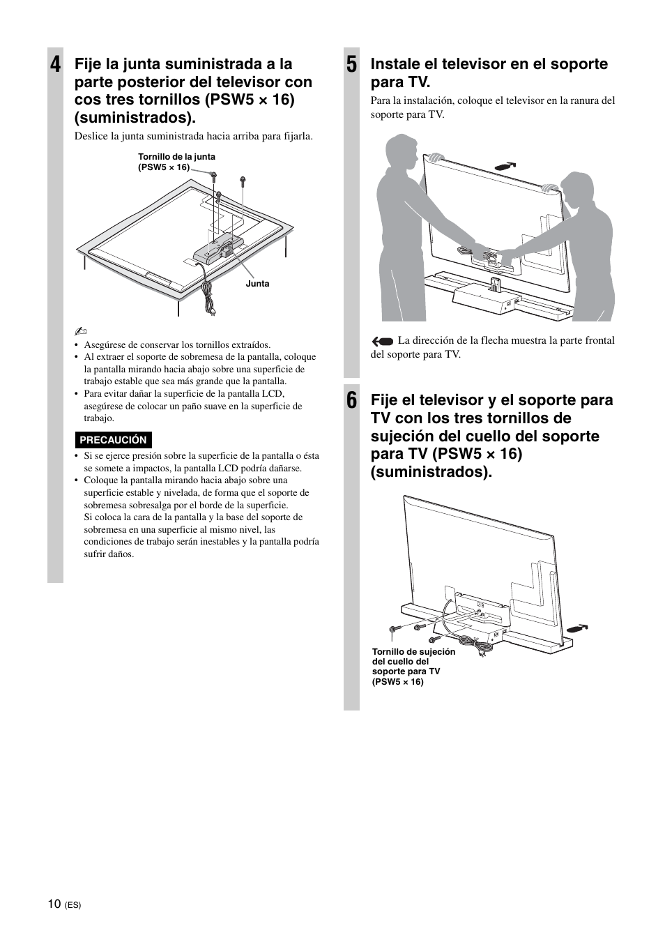 Instale el televisor en el soporte para tv | Sony SU-B551S User Manual | Page 38 / 60