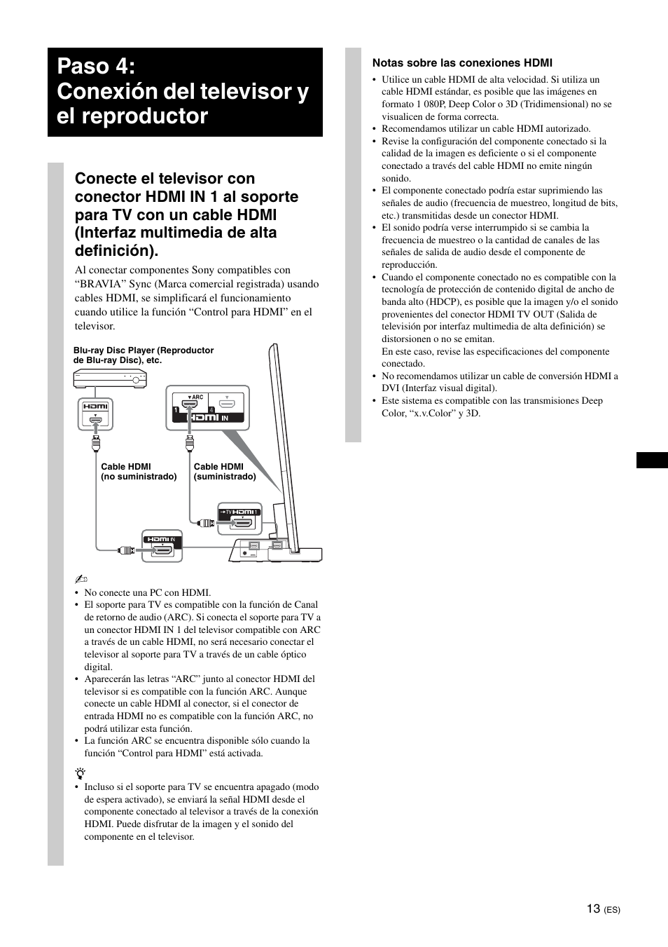 Paso 4: conexión del televisor y el reproductor | Sony SU-B551S User Manual | Page 41 / 60