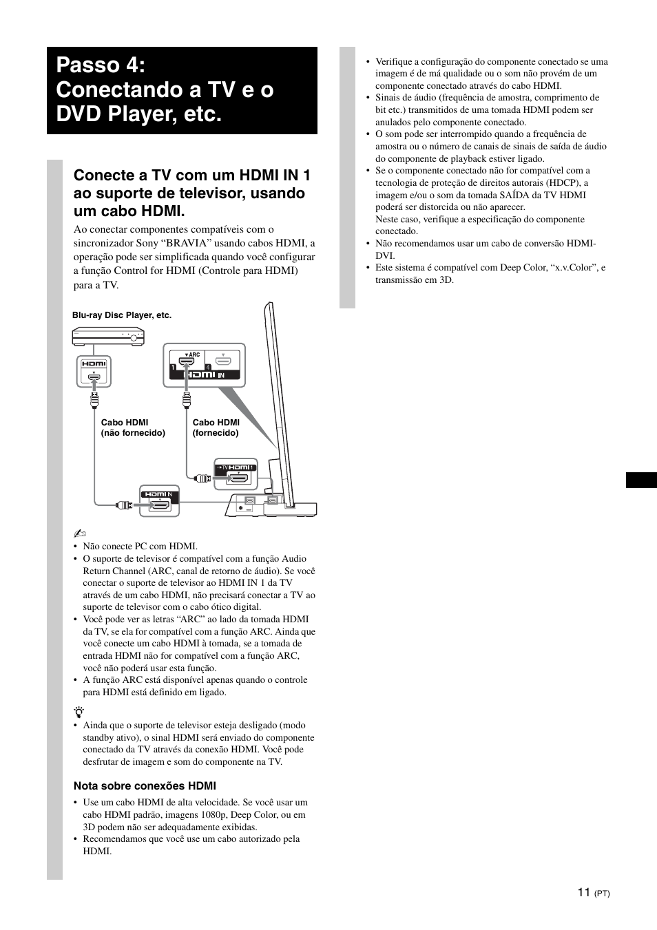 Passo 4: conectando a tv e o dvd player, etc | Sony SU-B551S User Manual | Page 55 / 60
