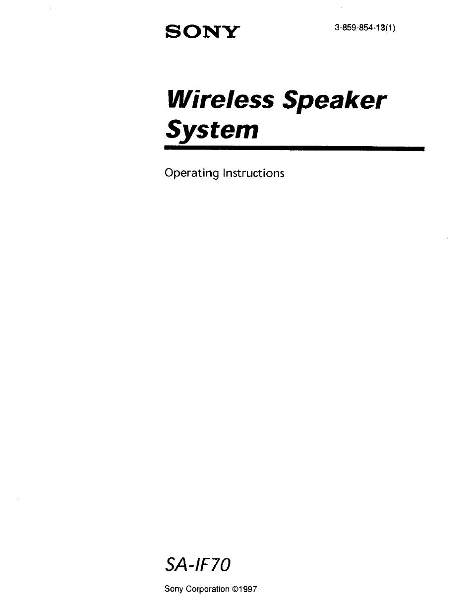 Sony SA-IF70S User Manual | 8 pages