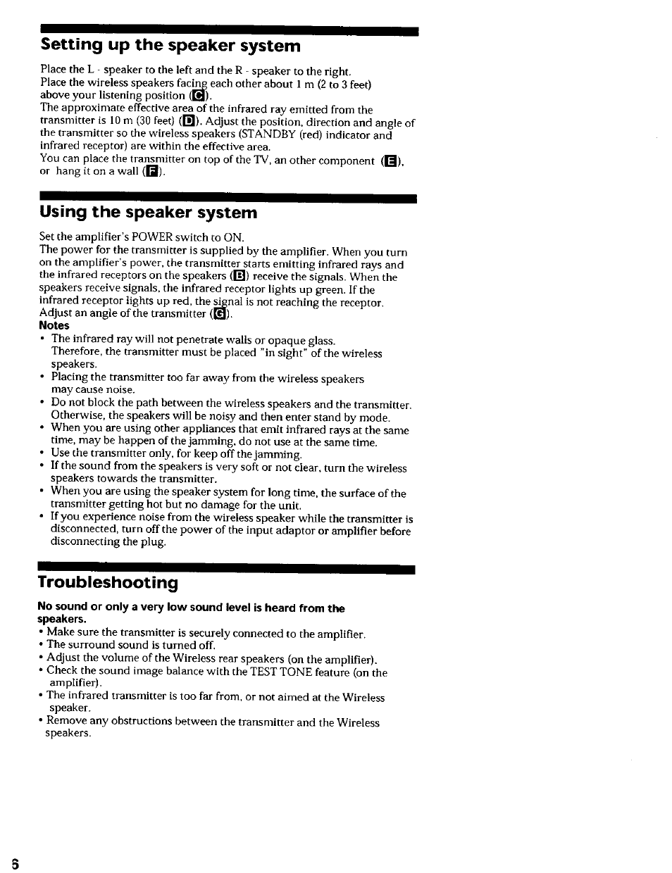 Setting up the speaker system, Using the speaker system, Troubleshooting | Sony SA-IF70S User Manual | Page 6 / 8