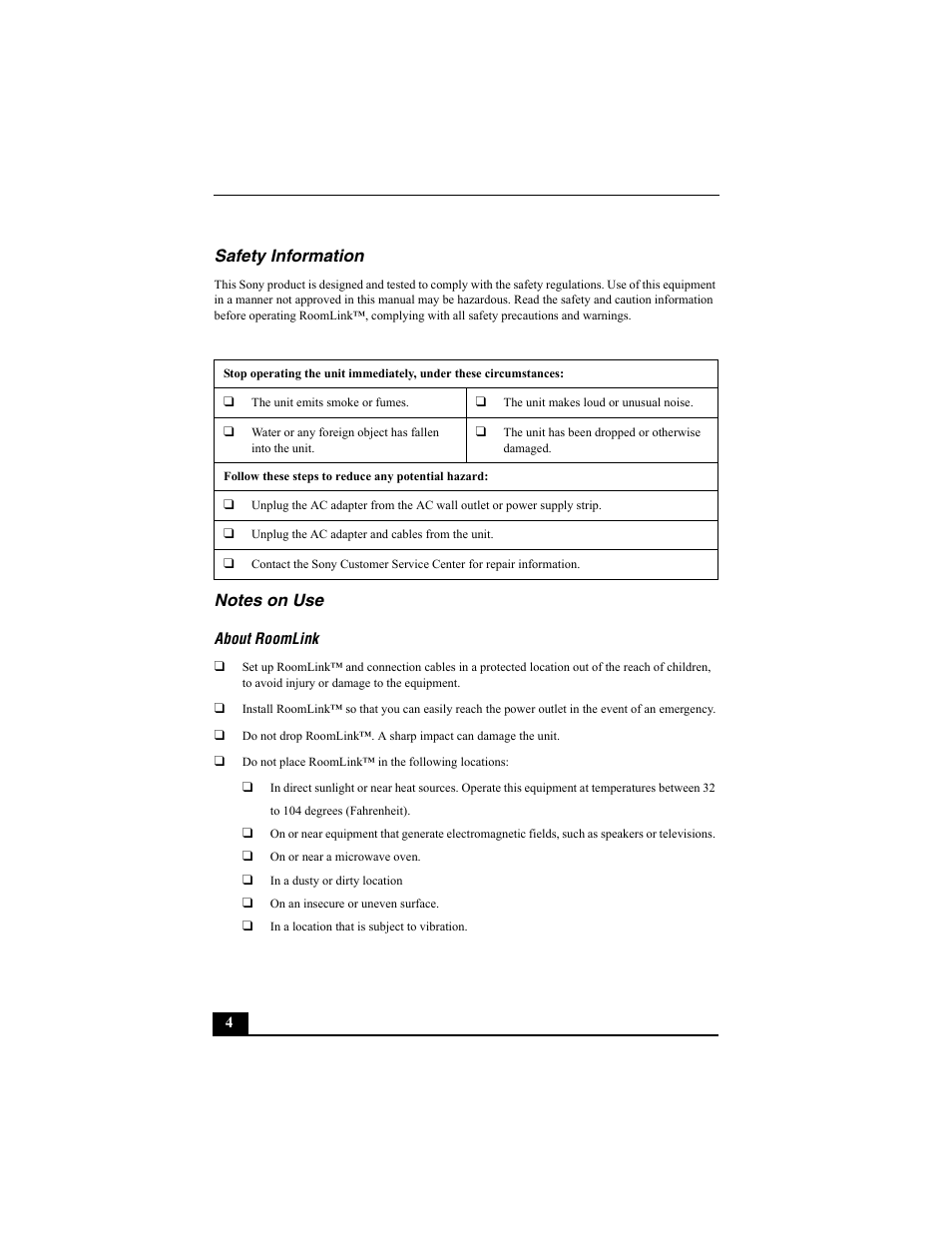 About roomlink, Safety information | Sony PCNA-MR10 User Manual | Page 4 / 132
