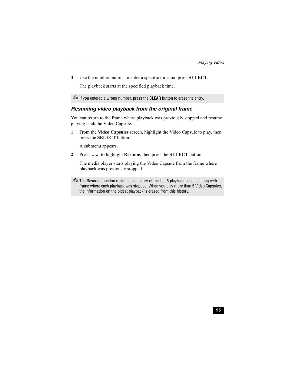 Resuming video playback from the original frame | Sony PCNA-MR10 User Manual | Page 95 / 132