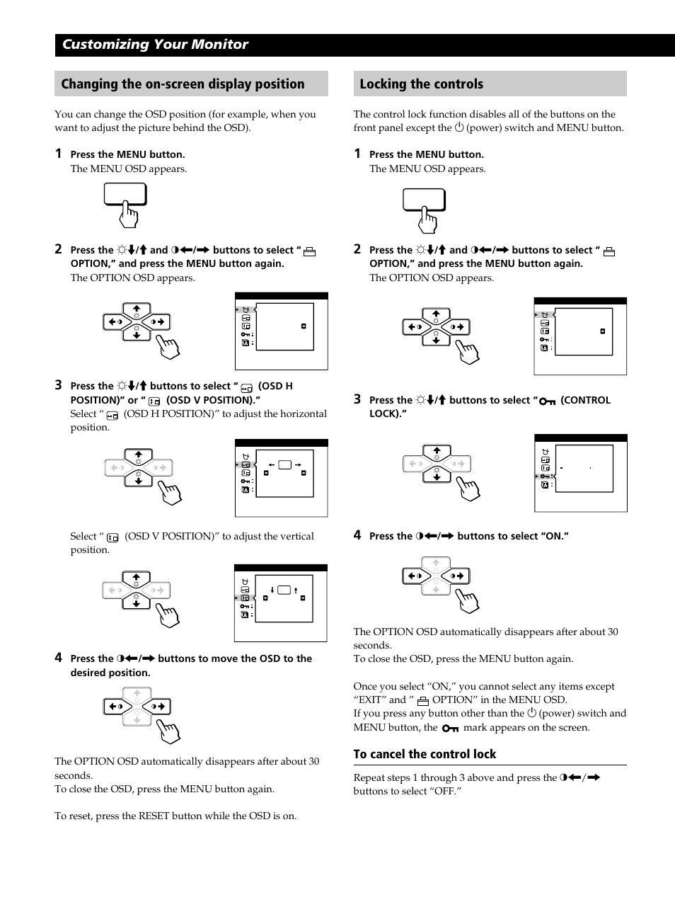 Locking the controls | Sony CPD-100GS User Manual | Page 14 / 22