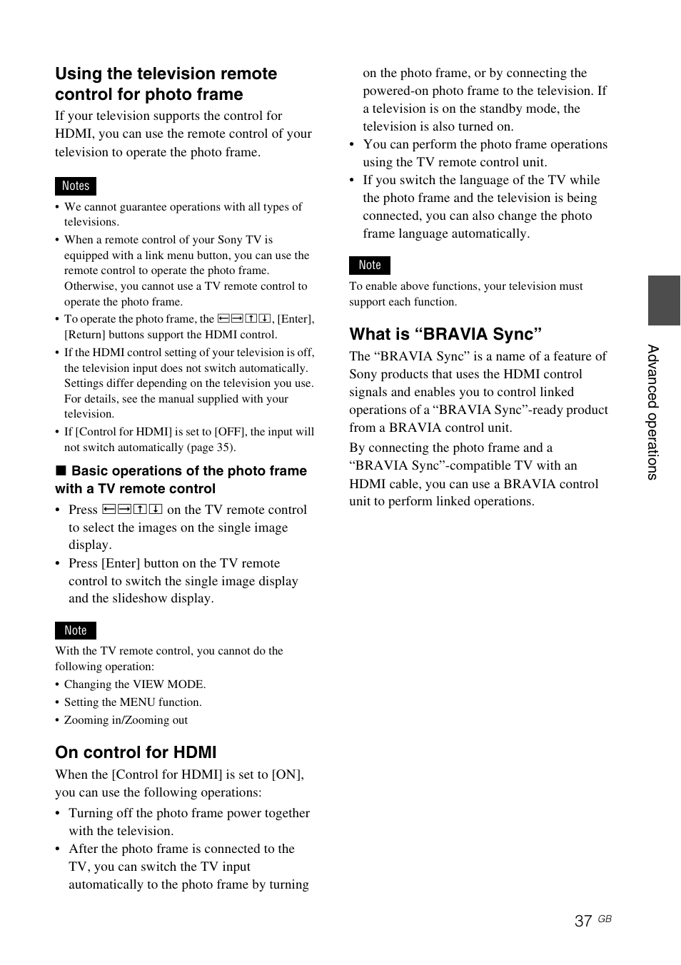 On control for hdmi, What is “bravia sync | Sony DPF-V900/V700 User Manual | Page 37 / 56