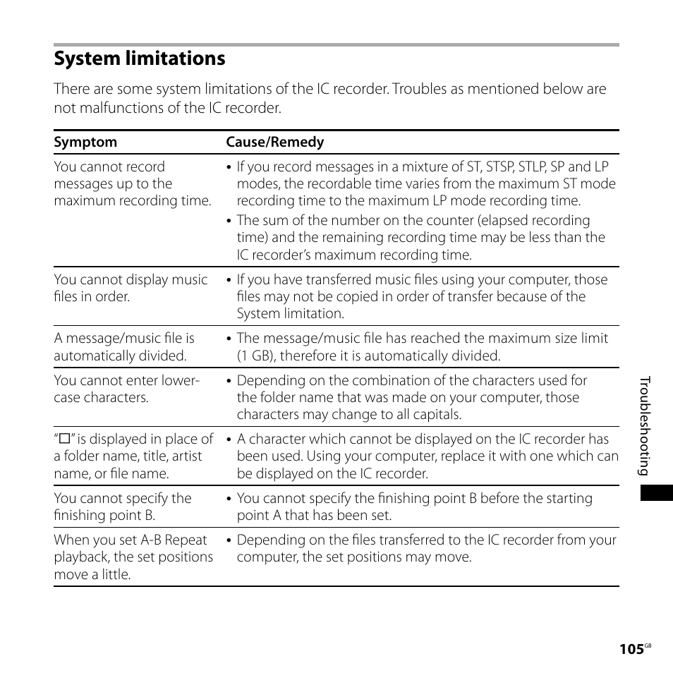 System limitations | Sony CD-UX71 User Manual | Page 105 / 116