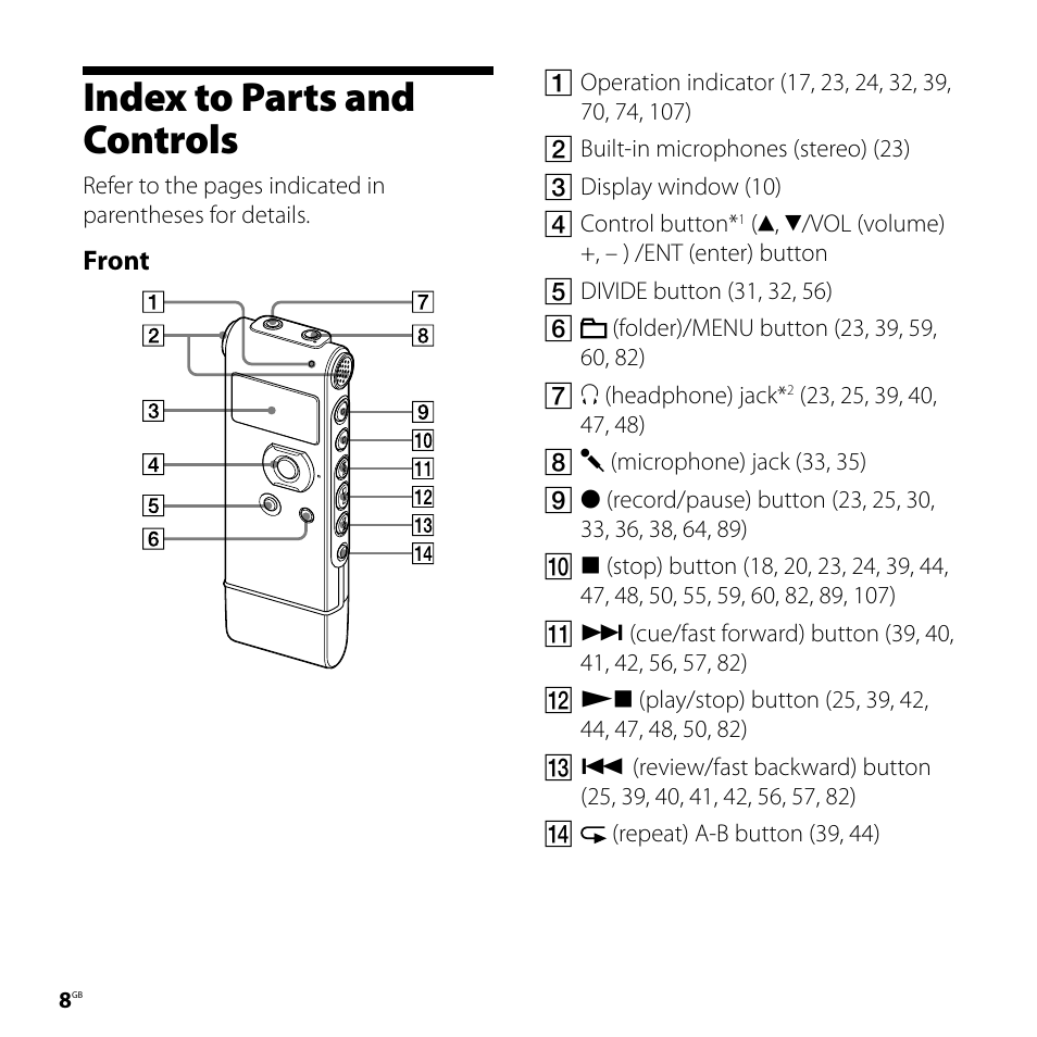 Index to parts and controls | Sony CD-UX71 User Manual | Page 8 / 116