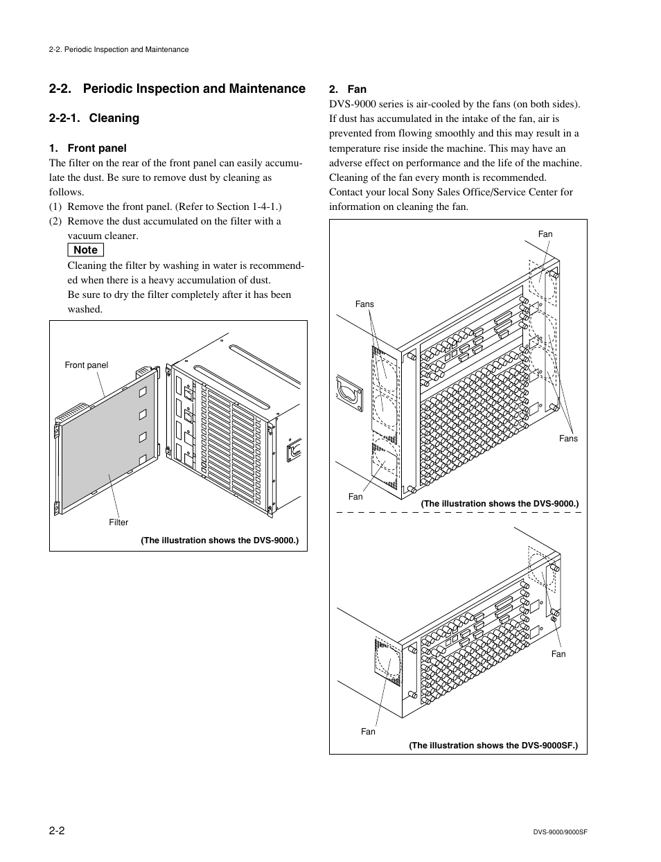2. periodic inspection and maintenance, 2-1. cleaning | Sony DVS-9000-C User Manual | Page 38 / 42