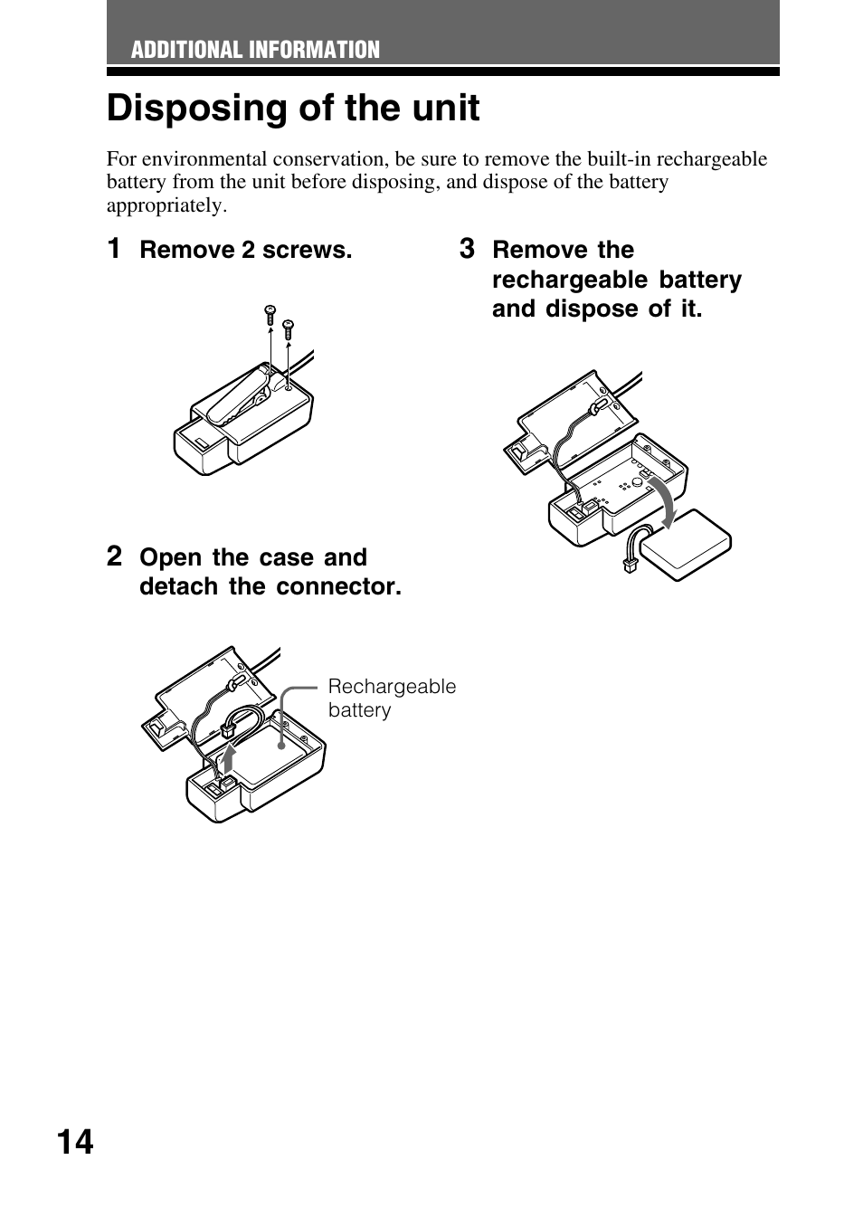 Disposing of the unit | Sony TMR-BT10 User Manual | Page 14 / 24
