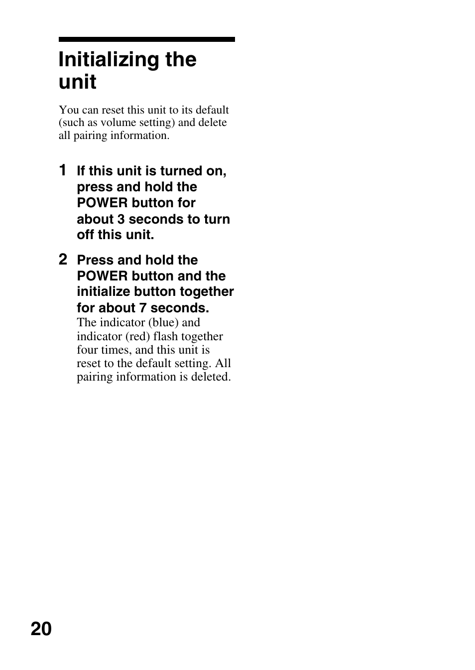 Initializing the unit | Sony TMR-BT10 User Manual | Page 20 / 24