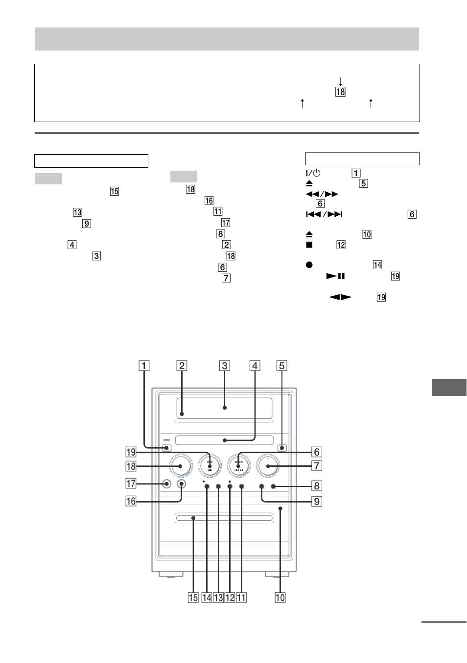 List of button locations and reference, List of button locations and reference pages, Main unit | Sony CMT-GP8D User Manual | Page 51 / 52