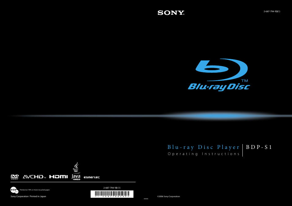 Sony BDP - S1 User Manual | 71 pages