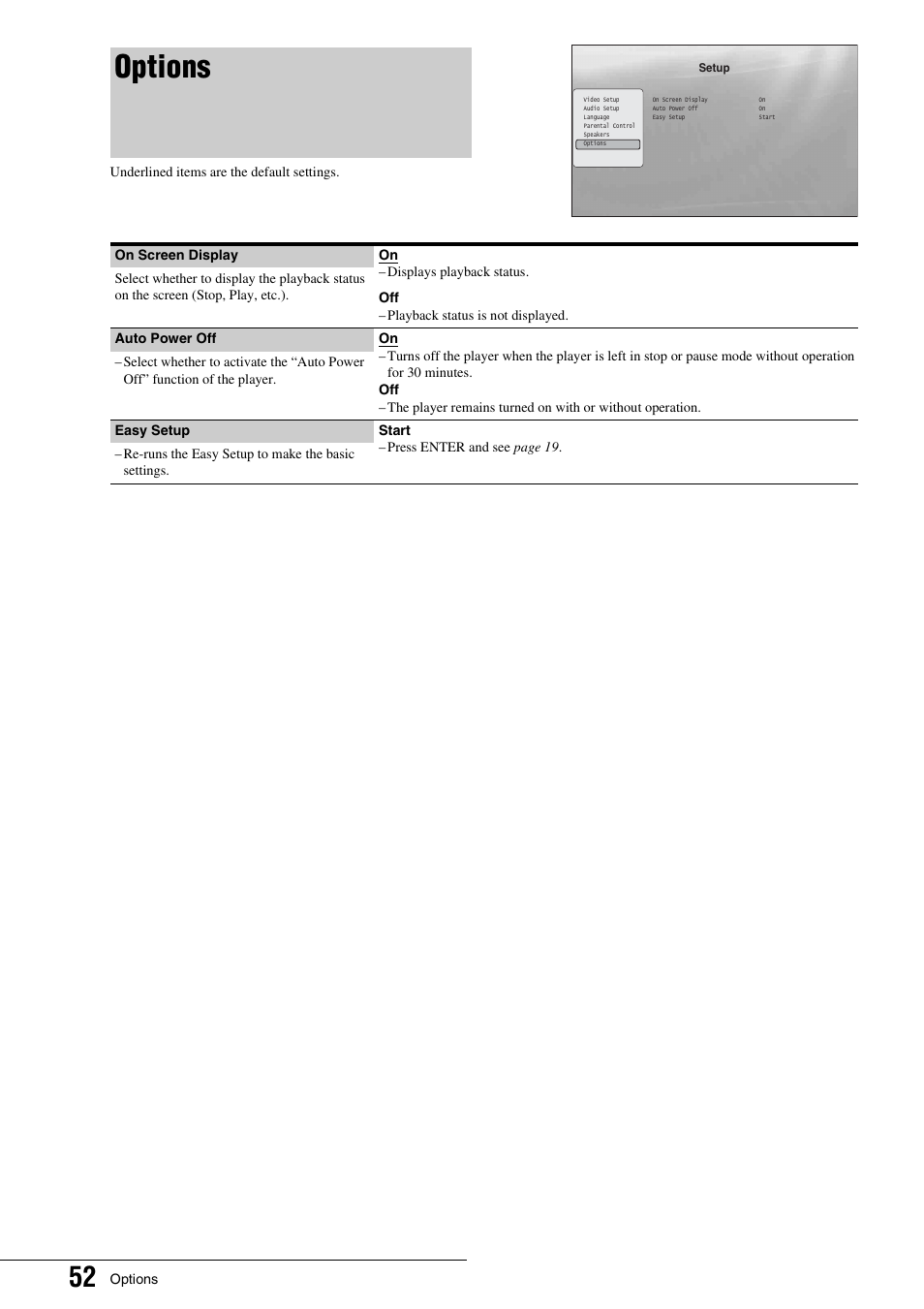 Options | Sony BDP - S1 User Manual | Page 52 / 71