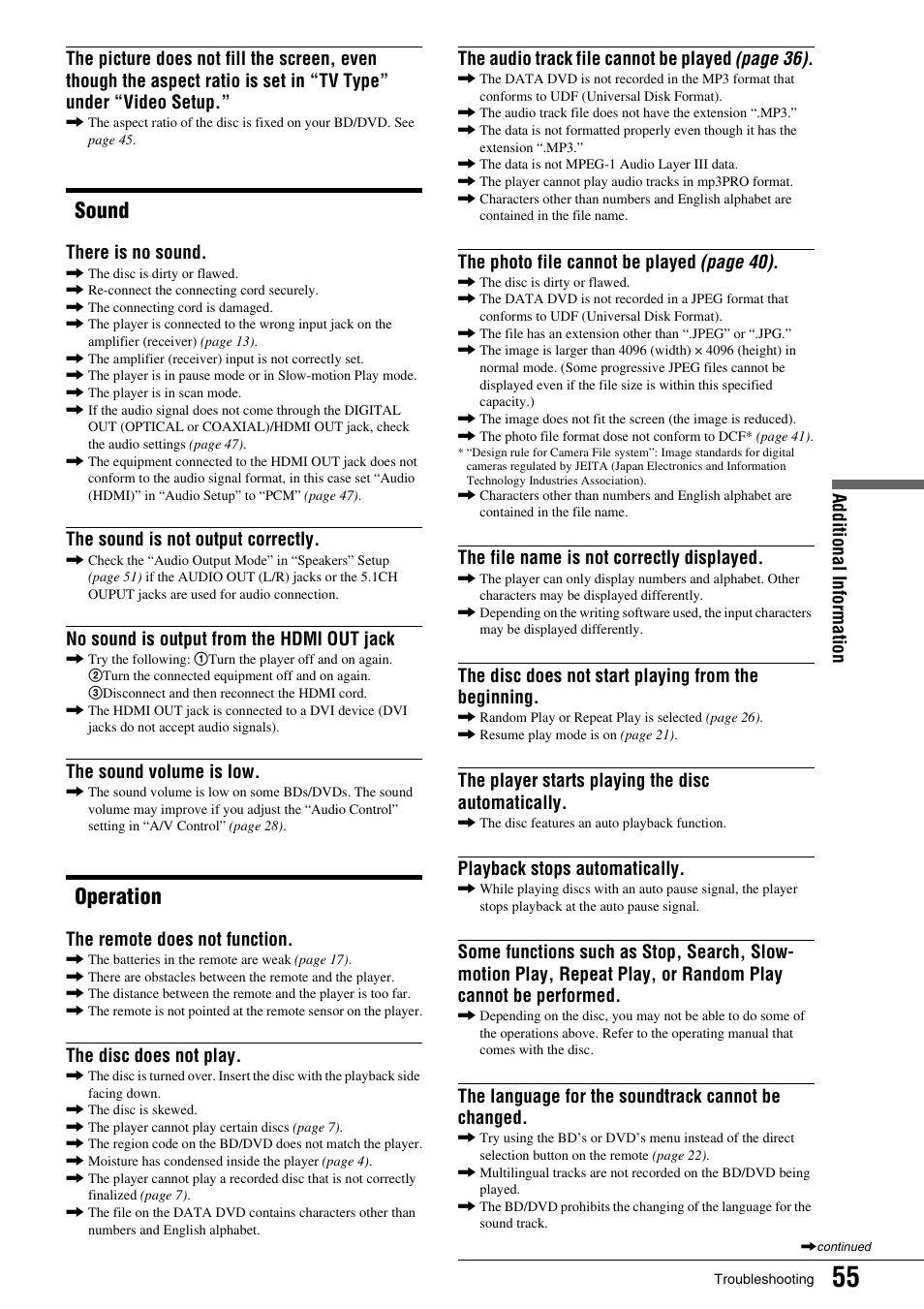 Sound, Operation | Sony BDP - S1 User Manual | Page 55 / 71