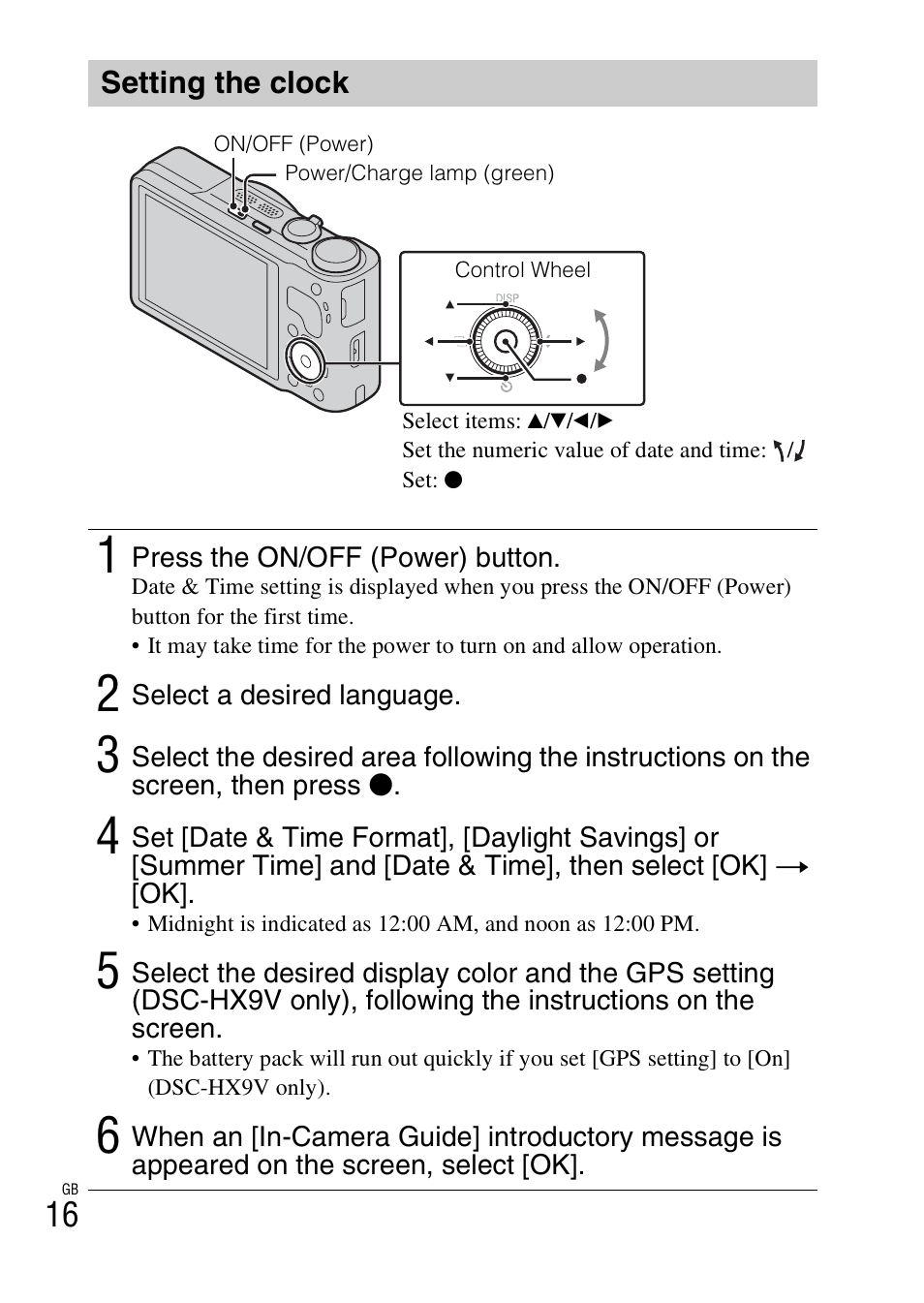 Setting the clock | Sony AC-UB10/UB10B User Manual | Page 16 / 32