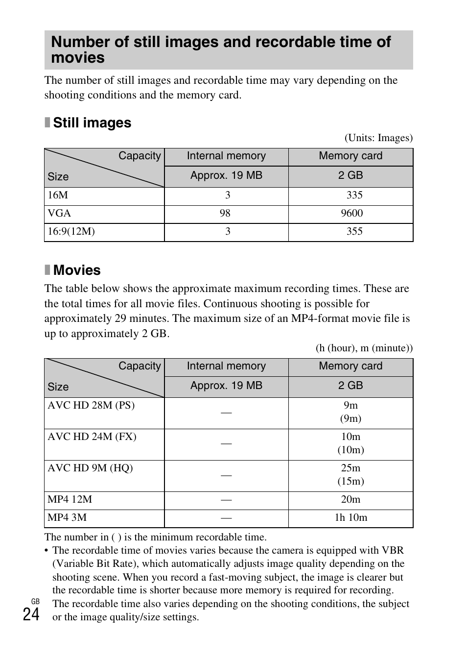 Xstill images, Xmovies | Sony AC-UB10/UB10B User Manual | Page 24 / 32