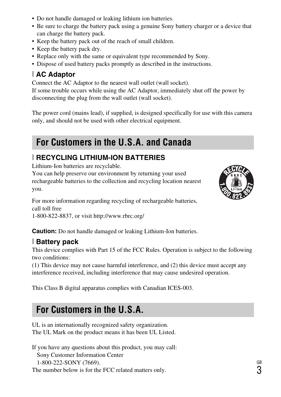 Sony AC-UB10/UB10B User Manual | Page 3 / 32