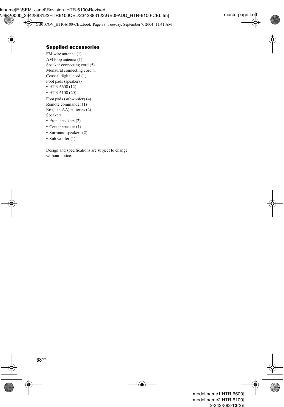 Sony HTR-6100 User Manual | Page 38 / 40