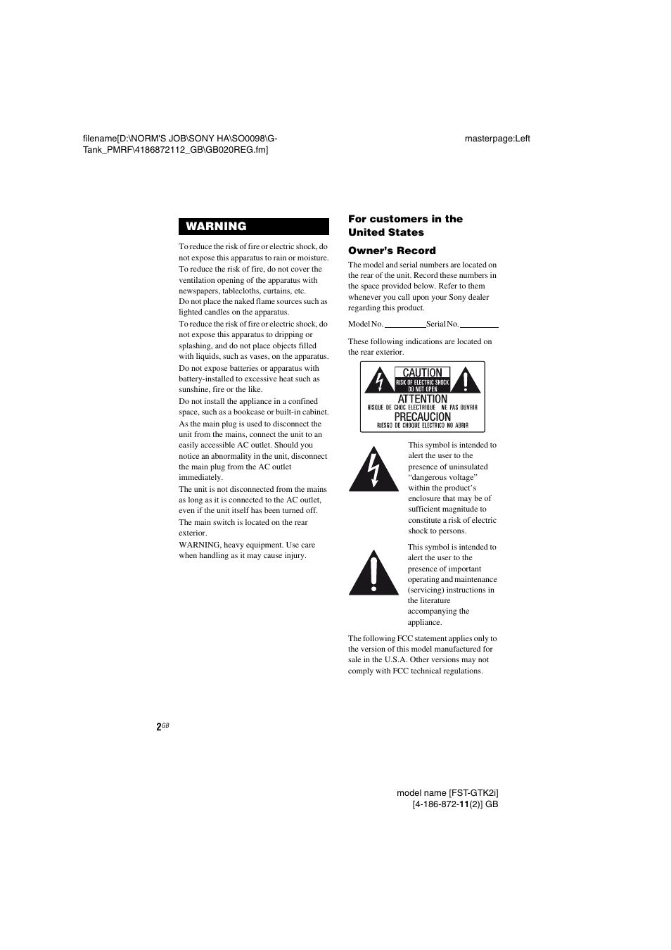 Sony FST-GTK1I User Manual | Page 2 / 28
