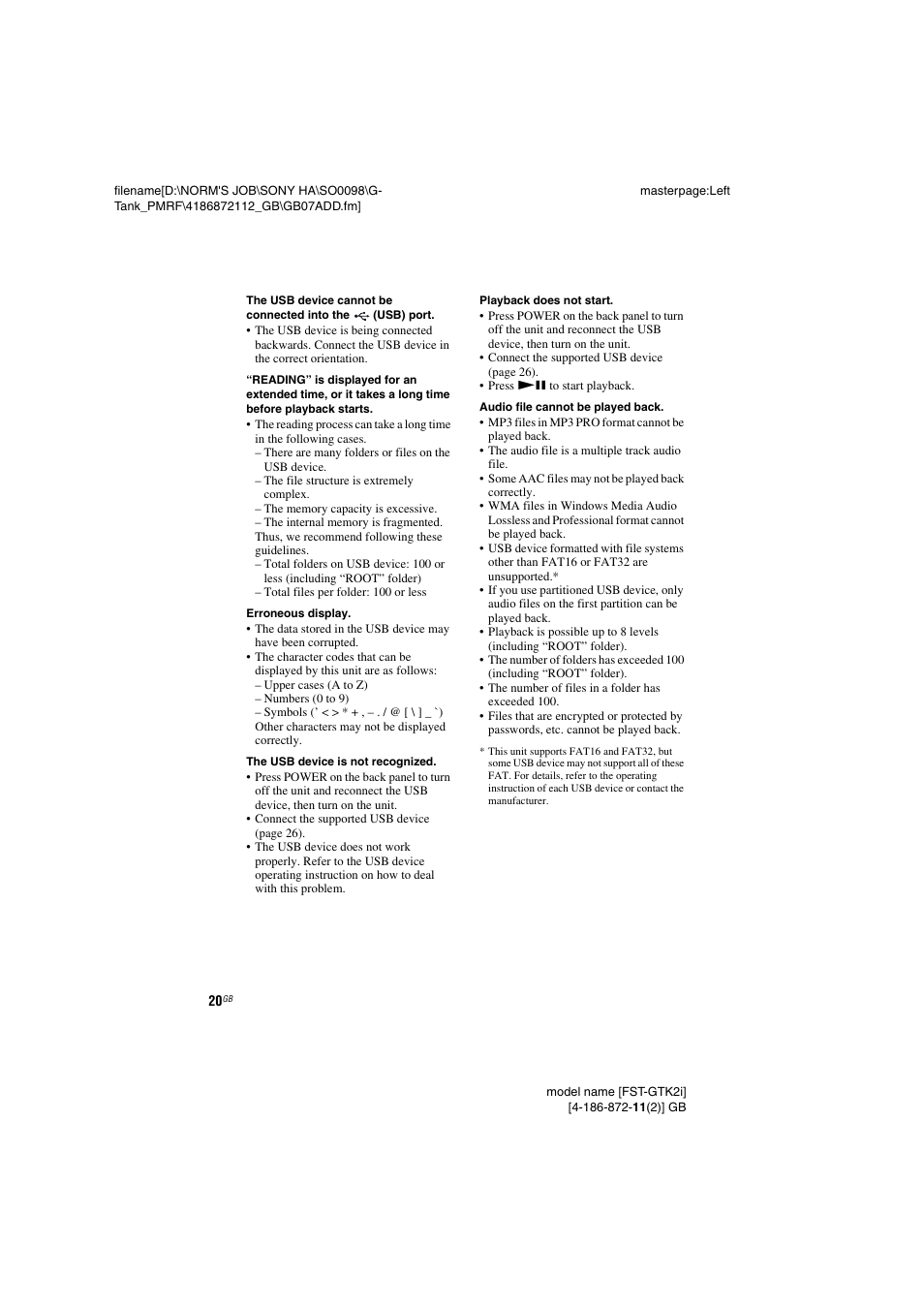 Sony FST-GTK1I User Manual | Page 20 / 28
