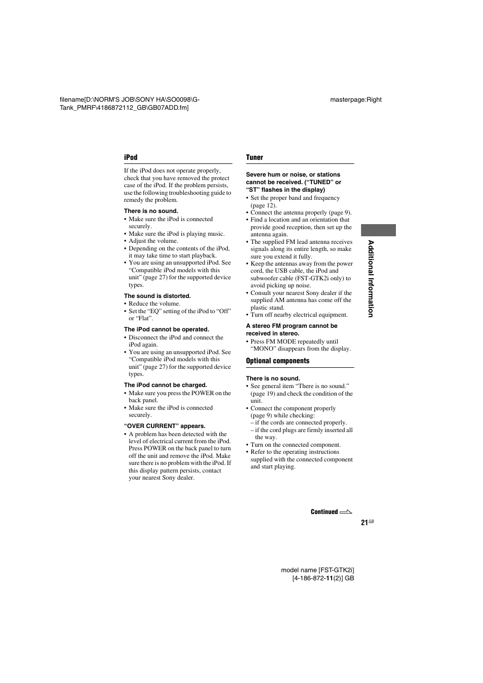 Sony FST-GTK1I User Manual | Page 21 / 28