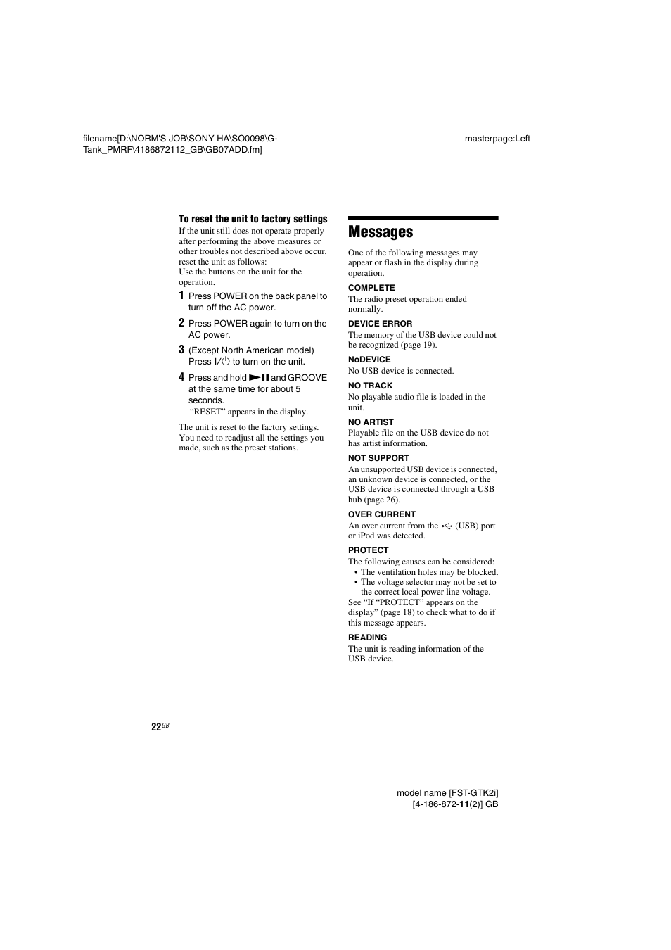 Messages | Sony FST-GTK1I User Manual | Page 22 / 28