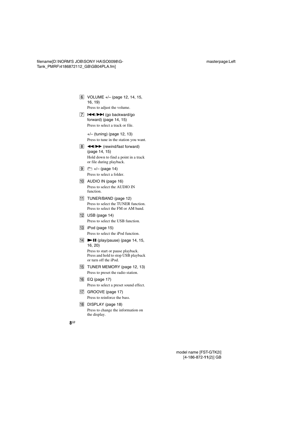 Sony FST-GTK1I User Manual | Page 8 / 28