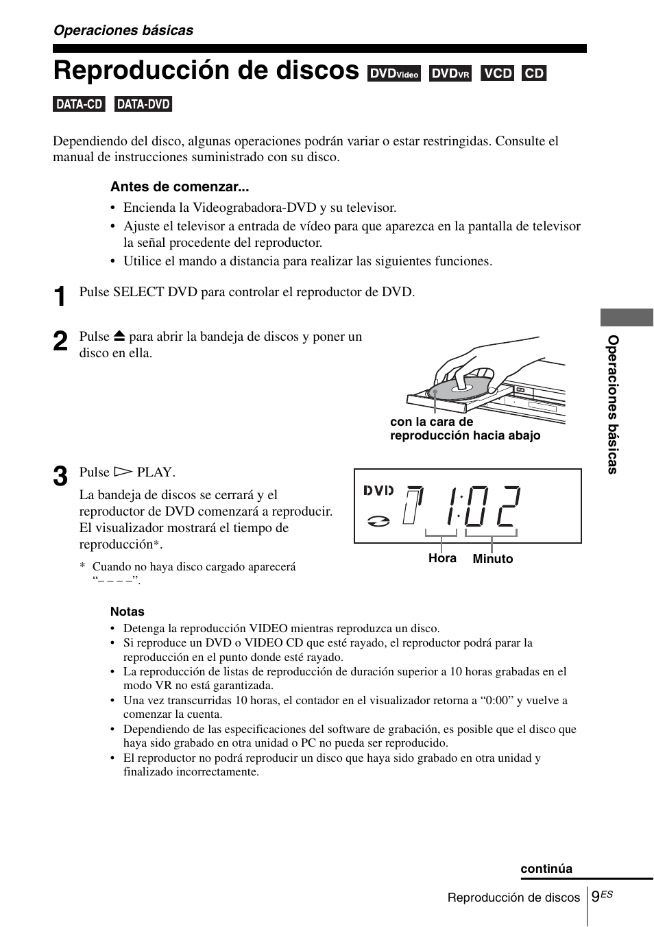 Operaciones básicas, Reproducción de discos, 9 re | Sony SLV-D281P User Manual | Page 109 / 116