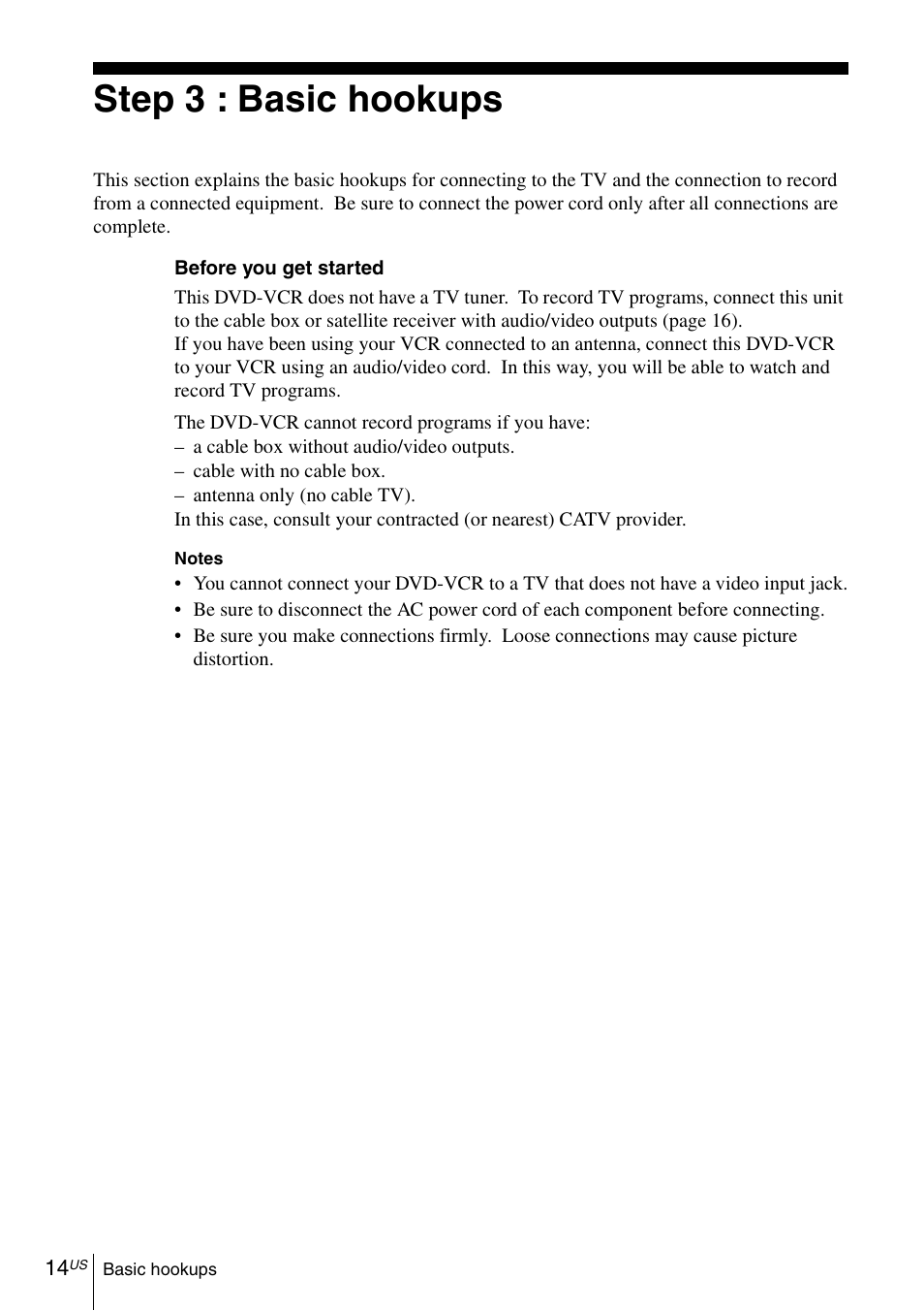 Step 3 : basic hookups | Sony SLV-D281P User Manual | Page 14 / 116