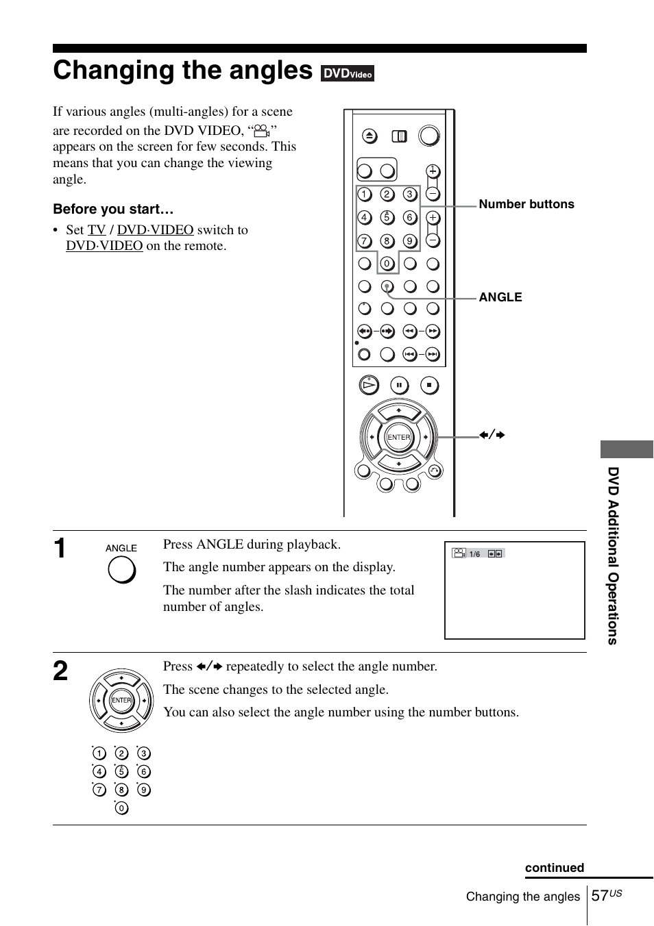 Changing the angles, 57 ch | Sony SLV-D281P User Manual | Page 57 / 116