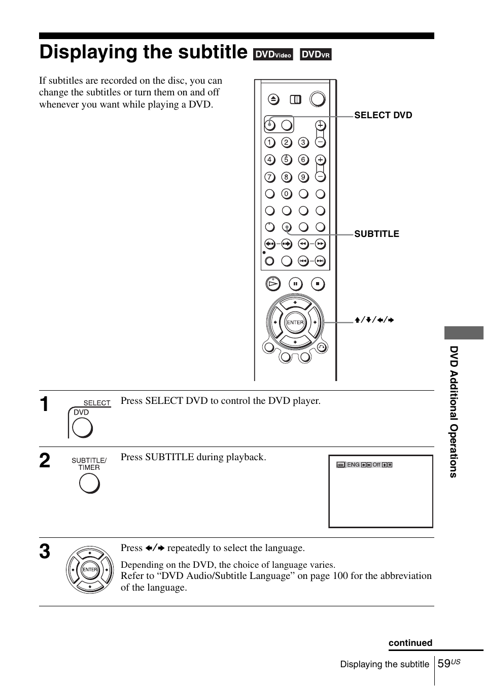 Displaying the subtitle, 59 d | Sony SLV-D281P User Manual | Page 59 / 116